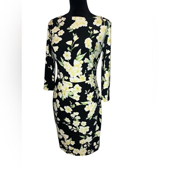 LAUREN RALPH LAUREN FLORAL BLACK & YELLOW CLASSY/CLASSIC DRESS WOMENS SIZE 4 - Picture 4 of 10